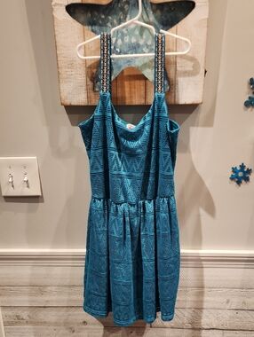 EUC Three Pink Hearts Girls Sz M Teal Crochet Pattern Sundress